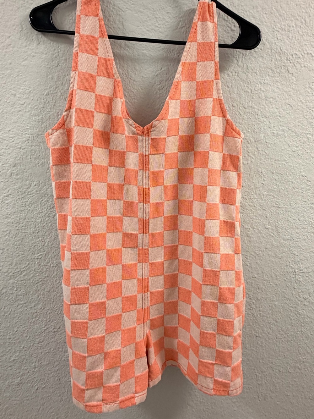 Nasty Gal Peach and Cream Checkerboard Romper